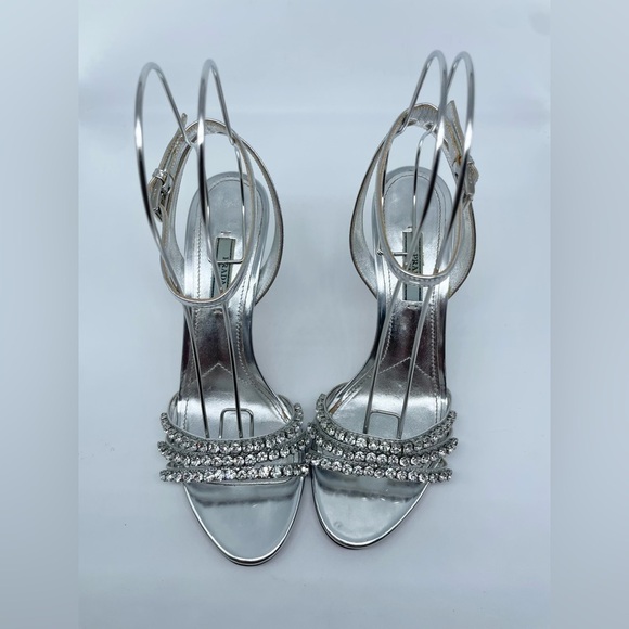 Prada Silver Leather Crystal embellished strappy heels EU 39 - Picture 2 of 13